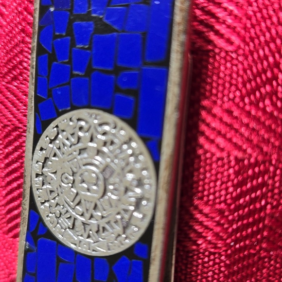 Vintage 925 Sterling Silver & Lapis Money Clip, Aztec Symbol. - Picture 2 of 9